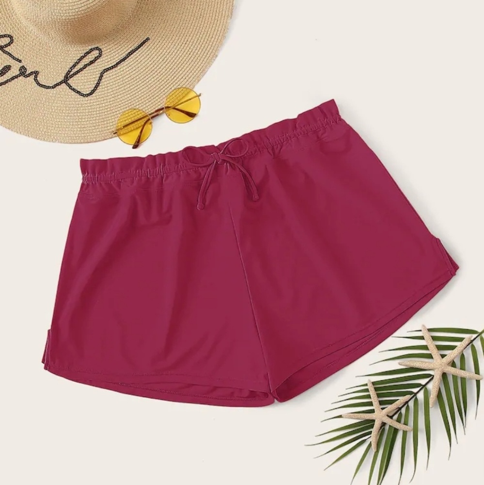 Women's Wine Red Swim Shorts with Drawstring